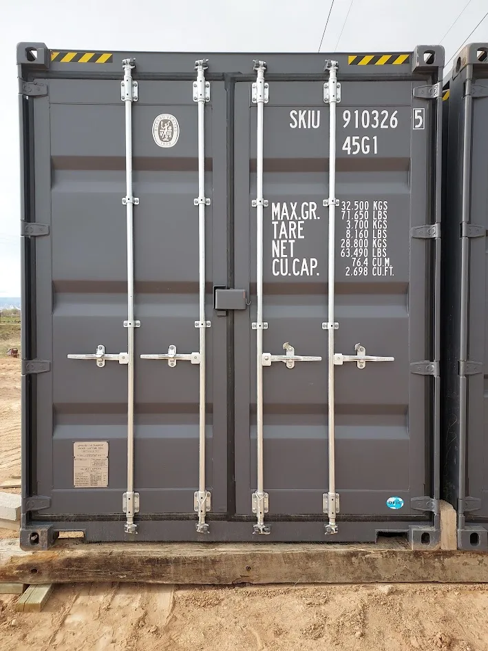 Close-up of steel container locking bars at Fort Knox Self Storage